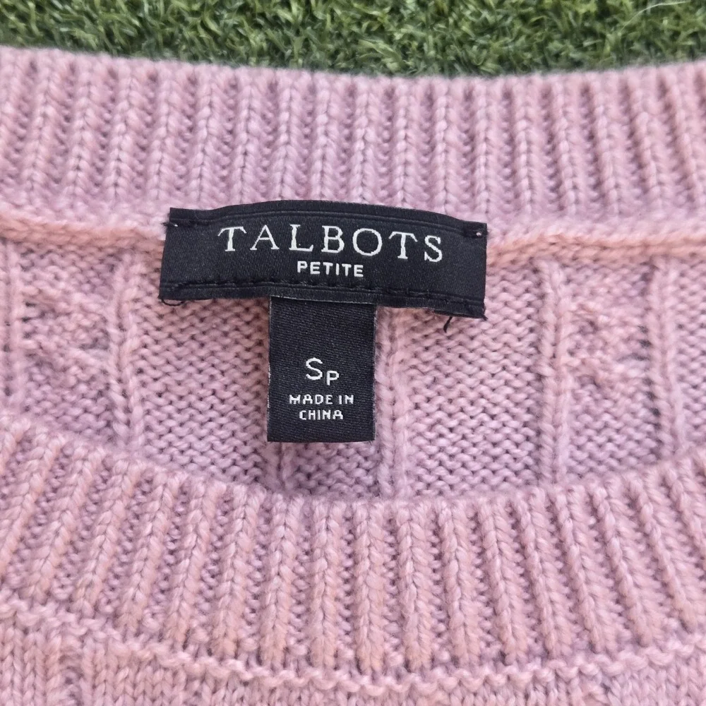 Talbots Petite Pink Cable Knit Sweater Womens SP Button Cuff